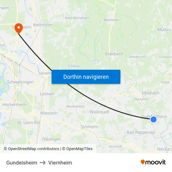 Gundelsheim to Viernheim map