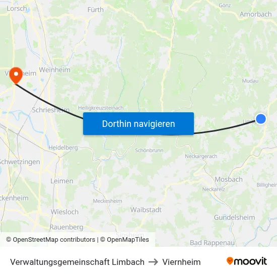 Verwaltungsgemeinschaft Limbach to Viernheim map