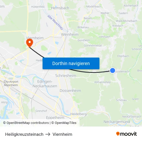 Heiligkreuzsteinach to Viernheim map