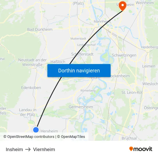 Insheim to Viernheim map