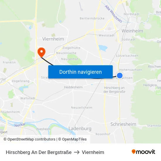 Hirschberg An Der Bergstraße to Viernheim map