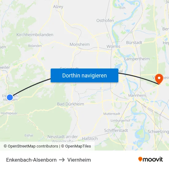 Enkenbach-Alsenborn to Viernheim map