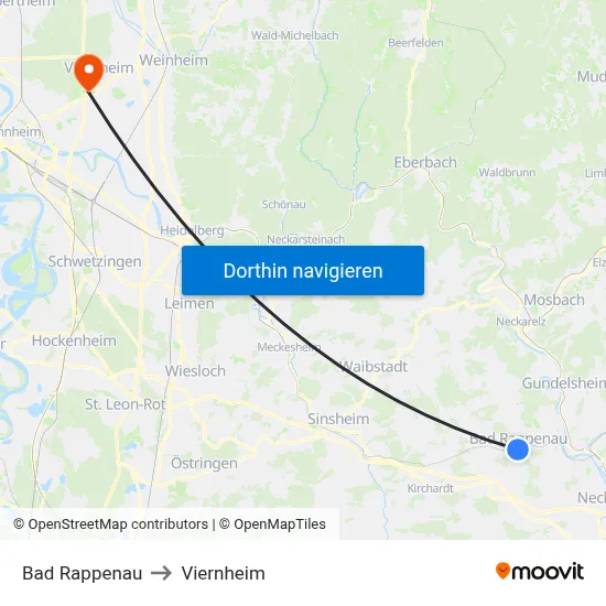 Bad Rappenau to Viernheim map