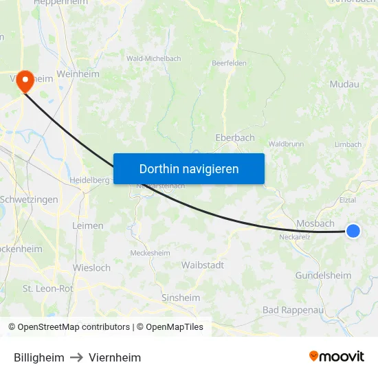 Billigheim to Viernheim map