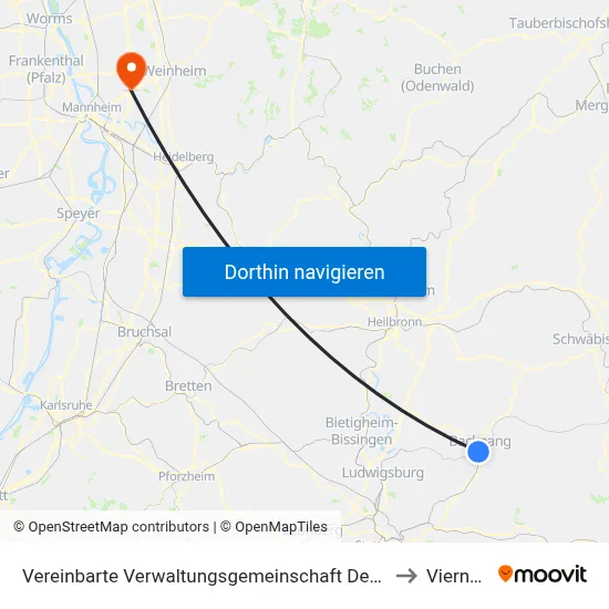 Vereinbarte Verwaltungsgemeinschaft Der Stadt Backnang to Viernheim map