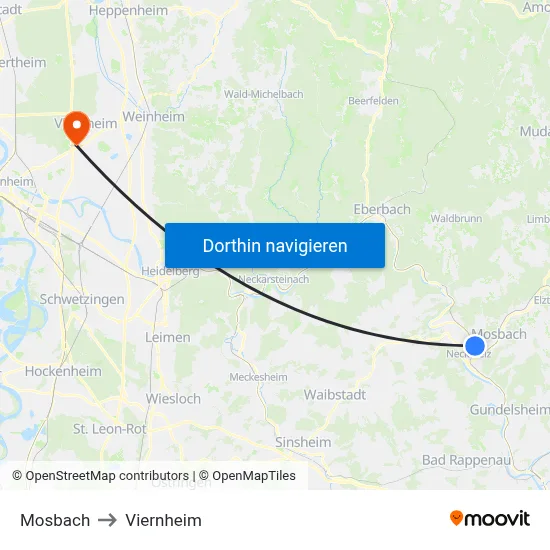 Mosbach to Viernheim map