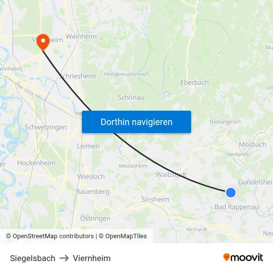 Siegelsbach to Viernheim map