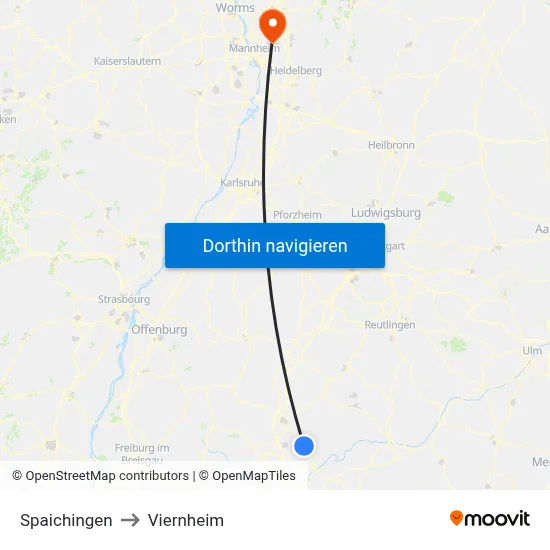 Spaichingen to Viernheim map