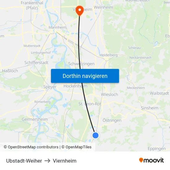 Ubstadt-Weiher to Viernheim map