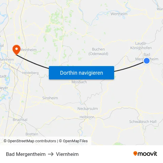 Bad Mergentheim to Viernheim map