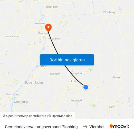 Gemeindeverwaltungsverband Plochingen to Viernheim map