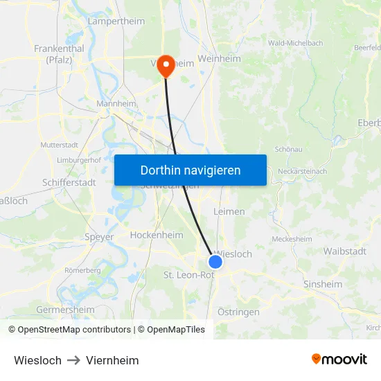 Wiesloch to Viernheim map