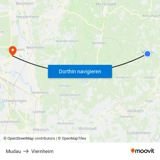 Mudau to Viernheim map
