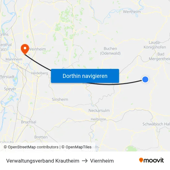 Verwaltungsverband Krautheim to Viernheim map