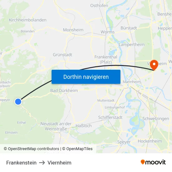 Frankenstein to Viernheim map