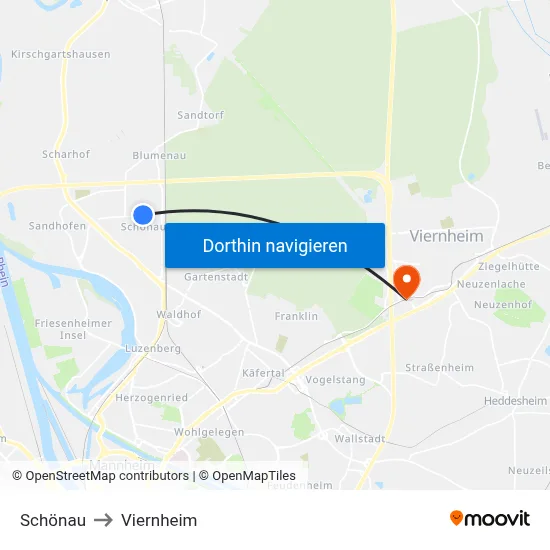 Schönau to Viernheim map