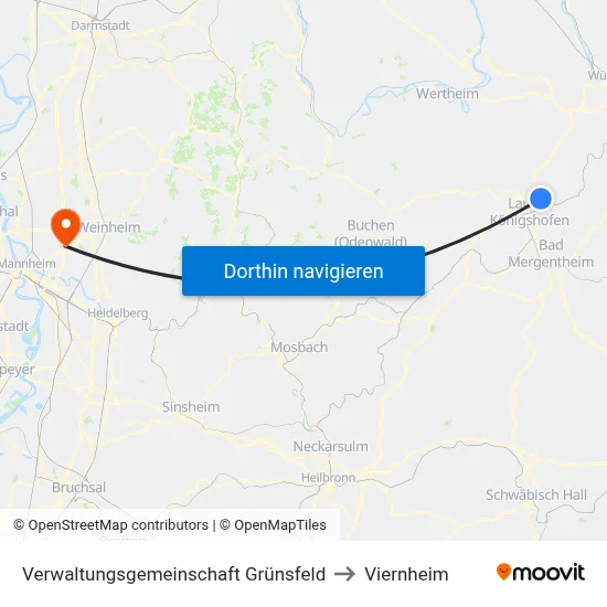 Verwaltungsgemeinschaft Grünsfeld to Viernheim map
