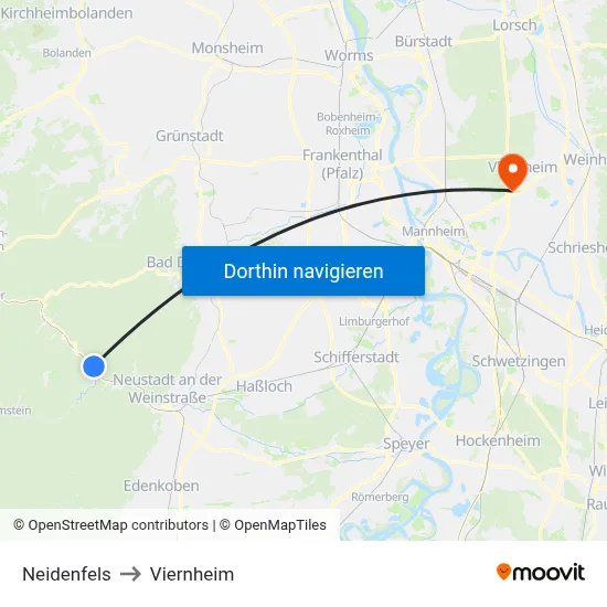 Neidenfels to Viernheim map