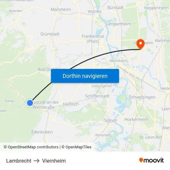 Lambrecht to Viernheim map