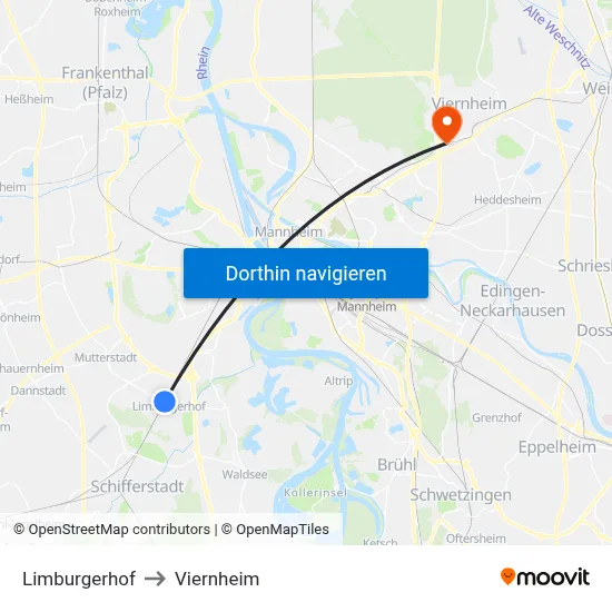 Limburgerhof to Viernheim map