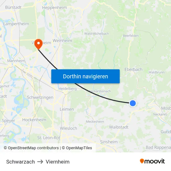 Schwarzach to Viernheim map