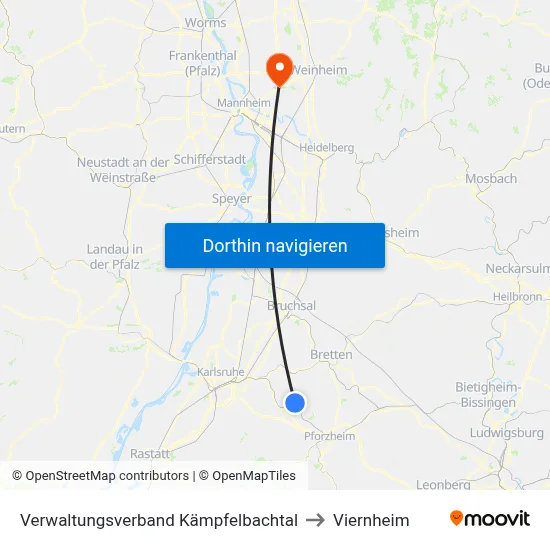 Verwaltungsverband Kämpfelbachtal to Viernheim map