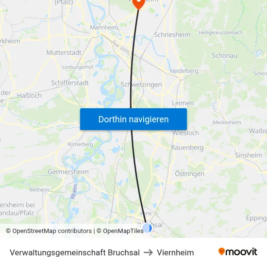Verwaltungsgemeinschaft Bruchsal to Viernheim map