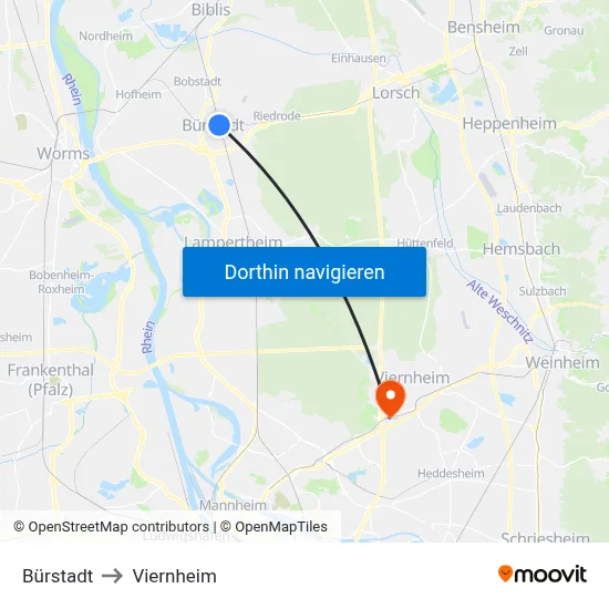 Bürstadt to Viernheim map