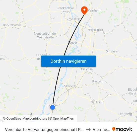 Vereinbarte Verwaltungsgemeinschaft Rastatt to Viernheim map