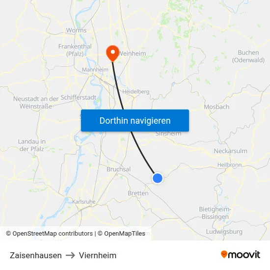 Zaisenhausen to Viernheim map