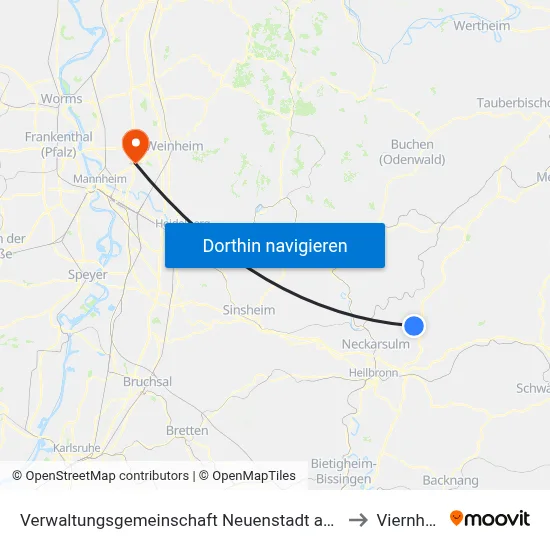 Verwaltungsgemeinschaft Neuenstadt am Kocher to Viernheim map