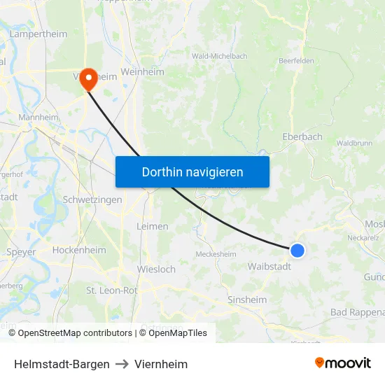 Helmstadt-Bargen to Viernheim map