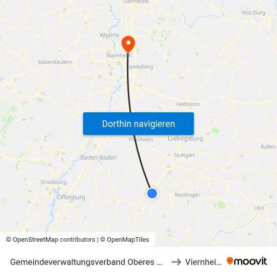 Gemeindeverwaltungsverband Oberes Gäu to Viernheim map