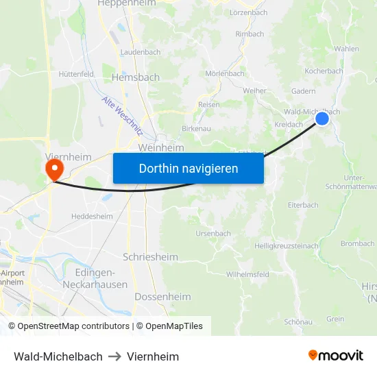 Wald-Michelbach to Viernheim map