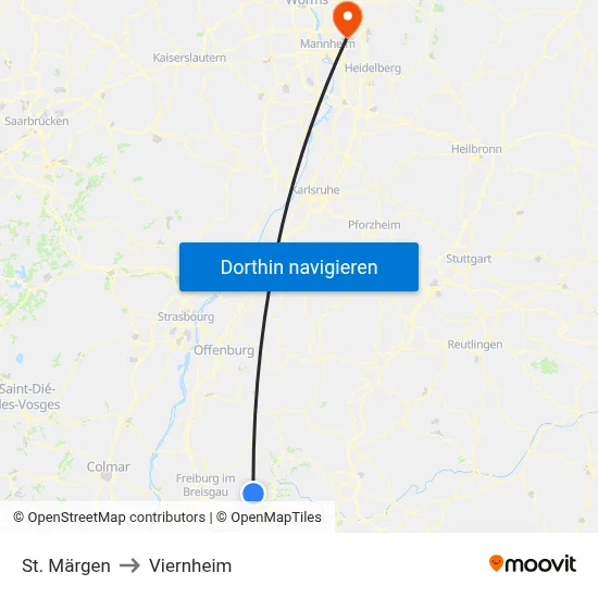 St. Märgen to Viernheim map