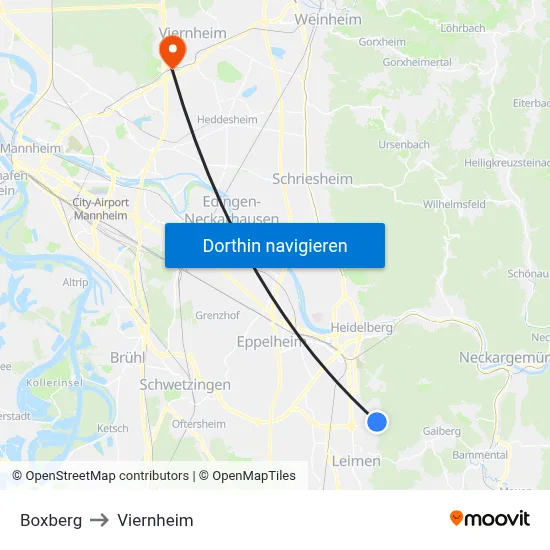 Boxberg to Viernheim map