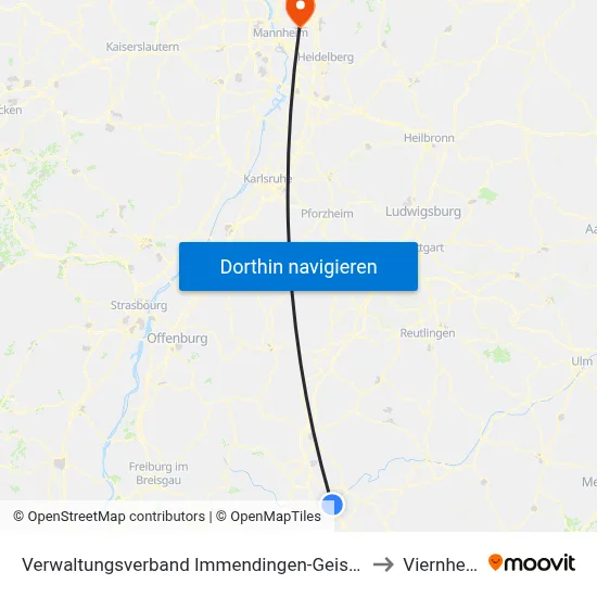 Verwaltungsverband Immendingen-Geisingen to Viernheim map