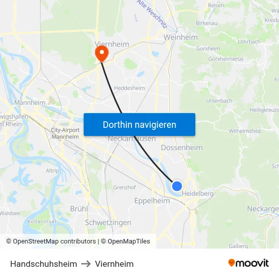 Handschuhsheim to Viernheim map