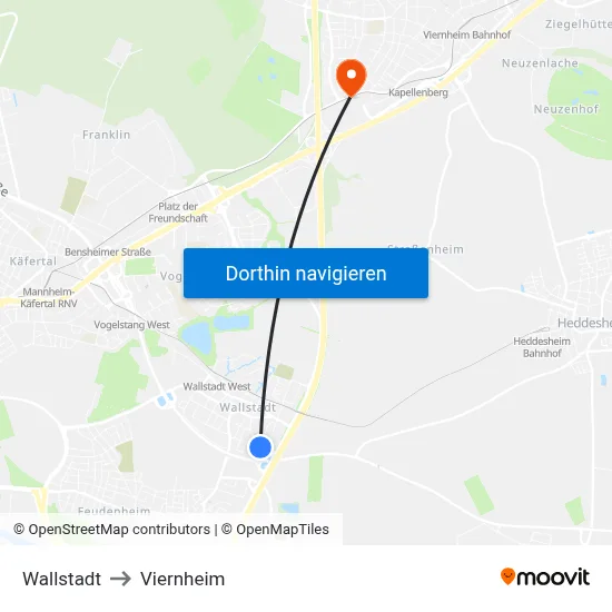 Wallstadt to Viernheim map