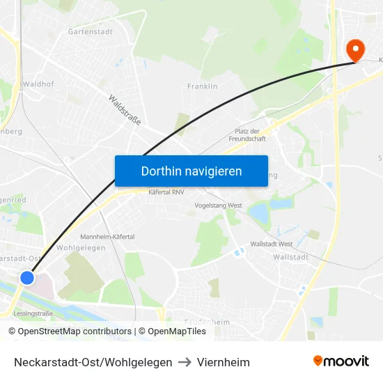 Neckarstadt-Ost/Wohlgelegen to Viernheim map