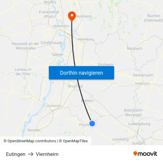 Eutingen to Viernheim map
