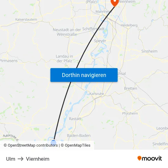 Ulm to Viernheim map