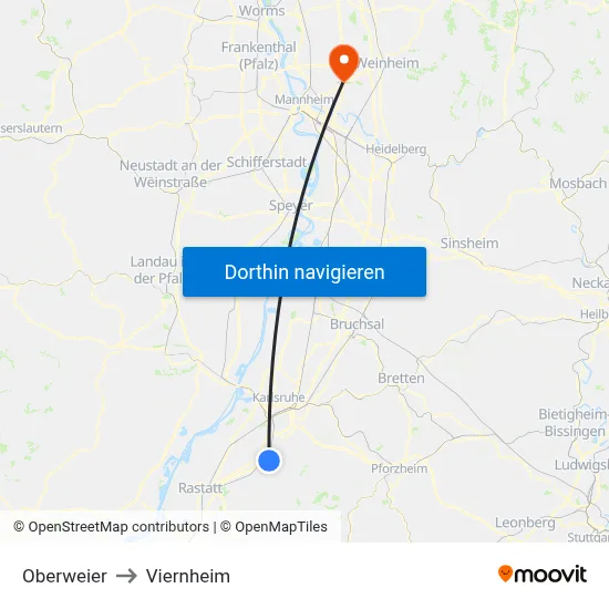 Oberweier to Viernheim map