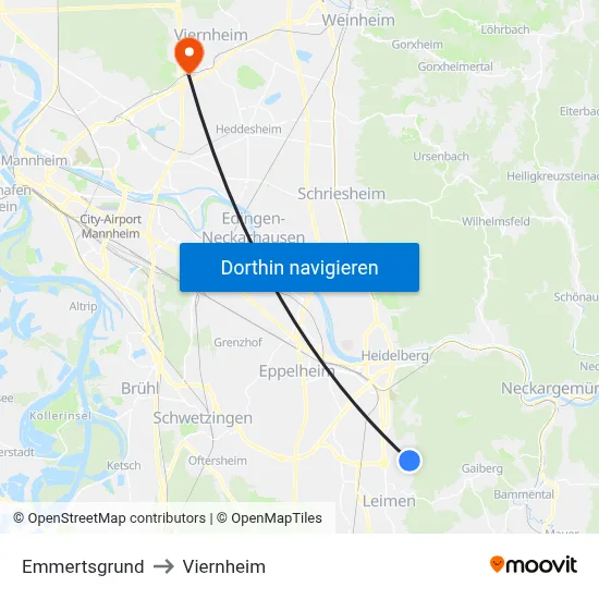Emmertsgrund to Viernheim map