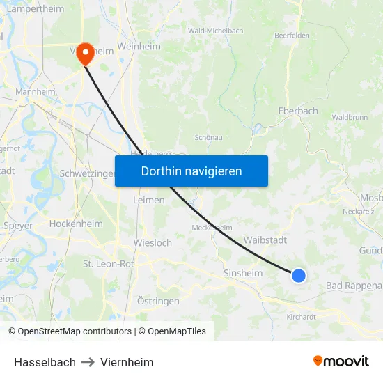Hasselbach to Viernheim map
