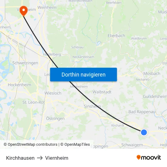 Kirchhausen to Viernheim map