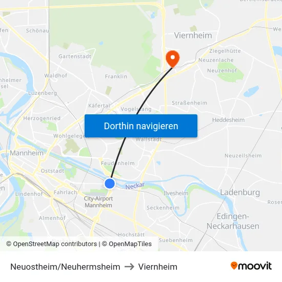 Neuostheim/Neuhermsheim to Viernheim map