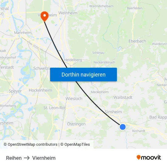 Reihen to Viernheim map