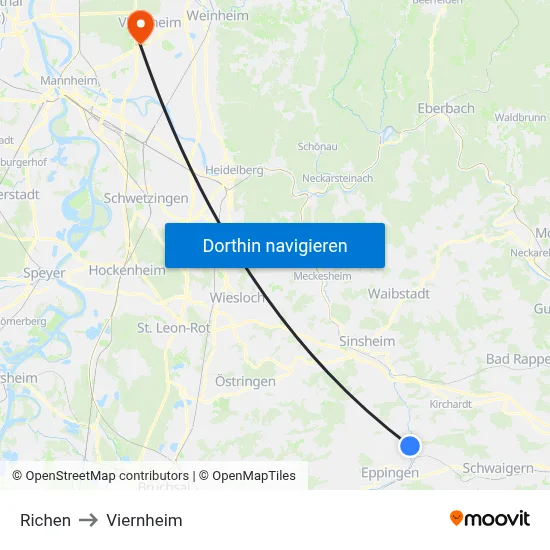 Richen to Viernheim map
