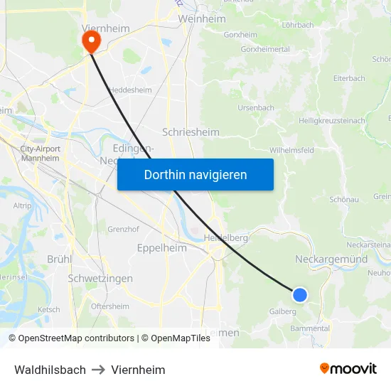 Waldhilsbach to Viernheim map